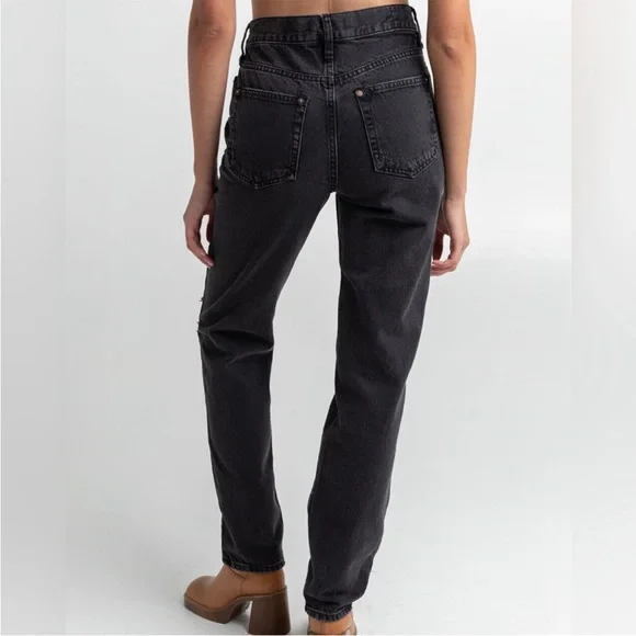 We The Free 24 Jeans Lasso distressed in washed black high rise Free People NWT - Picture 6 of 13